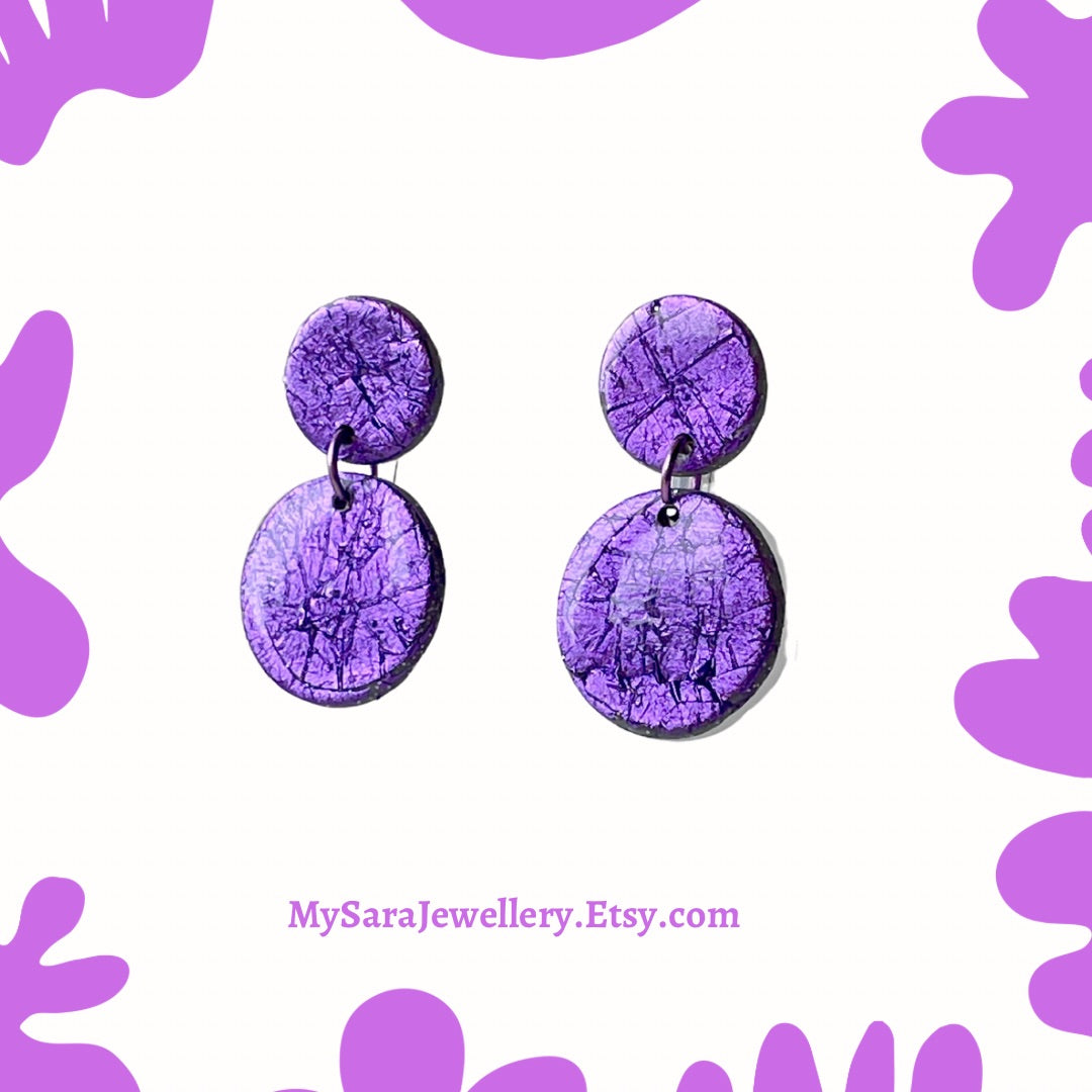 MURANO Purple Statement small earrings, Bright and Vibrant accessory for a pop of colour, Perfect purple for Sagittarius gifts