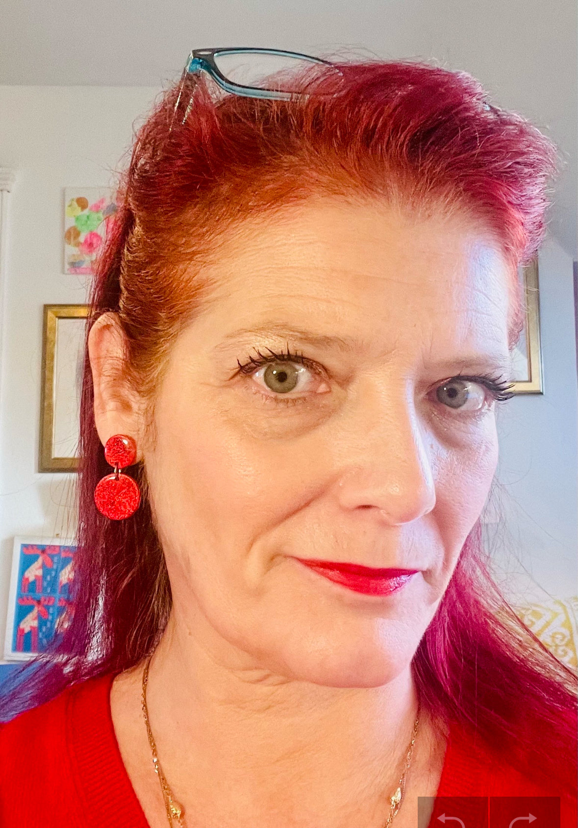 MURANO -Red statement earrings, Gift for her, Colour block small red earrings