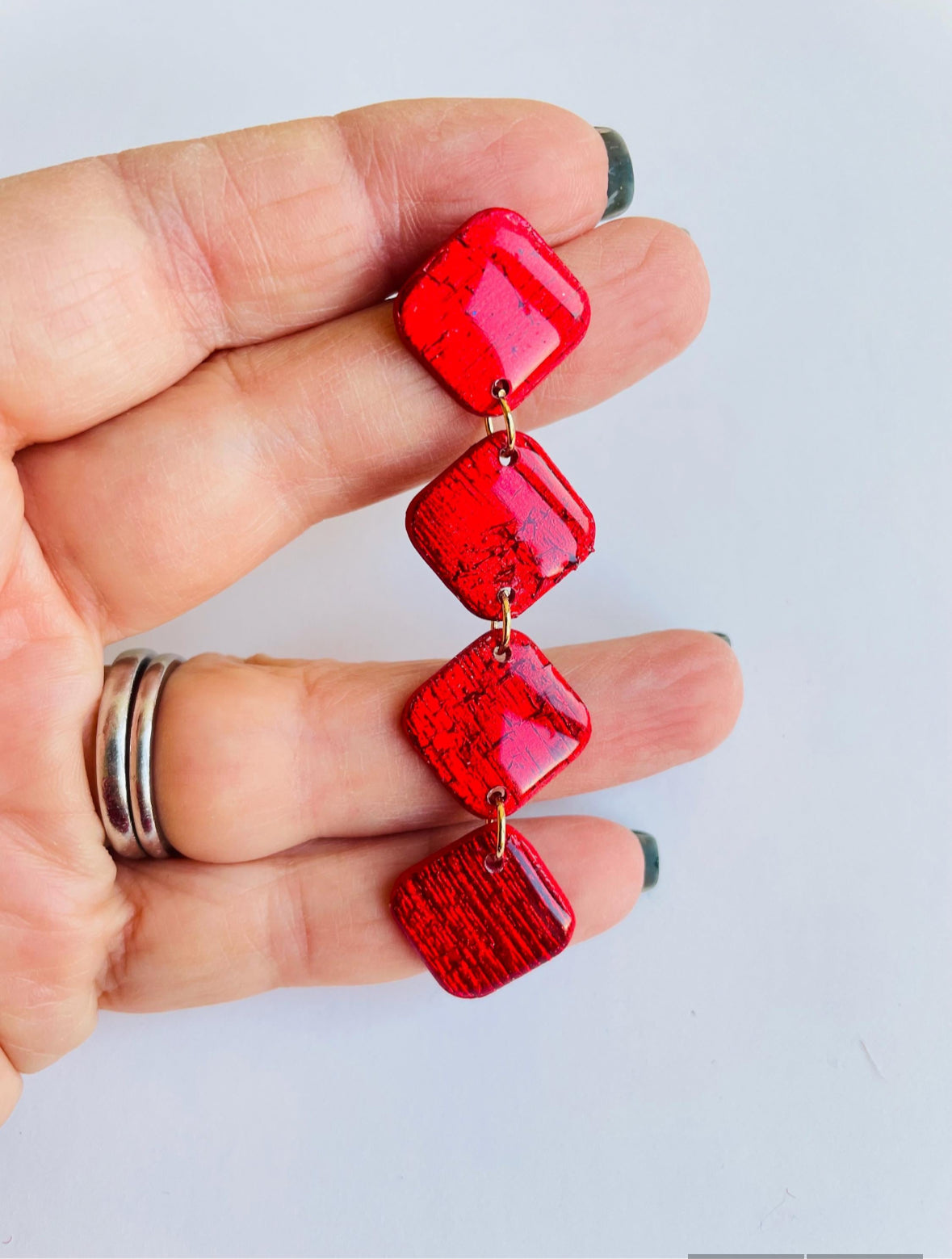 QUADRO - Red stylish earrings, colorful style boost, Statement dangle earrings, unique handmade present