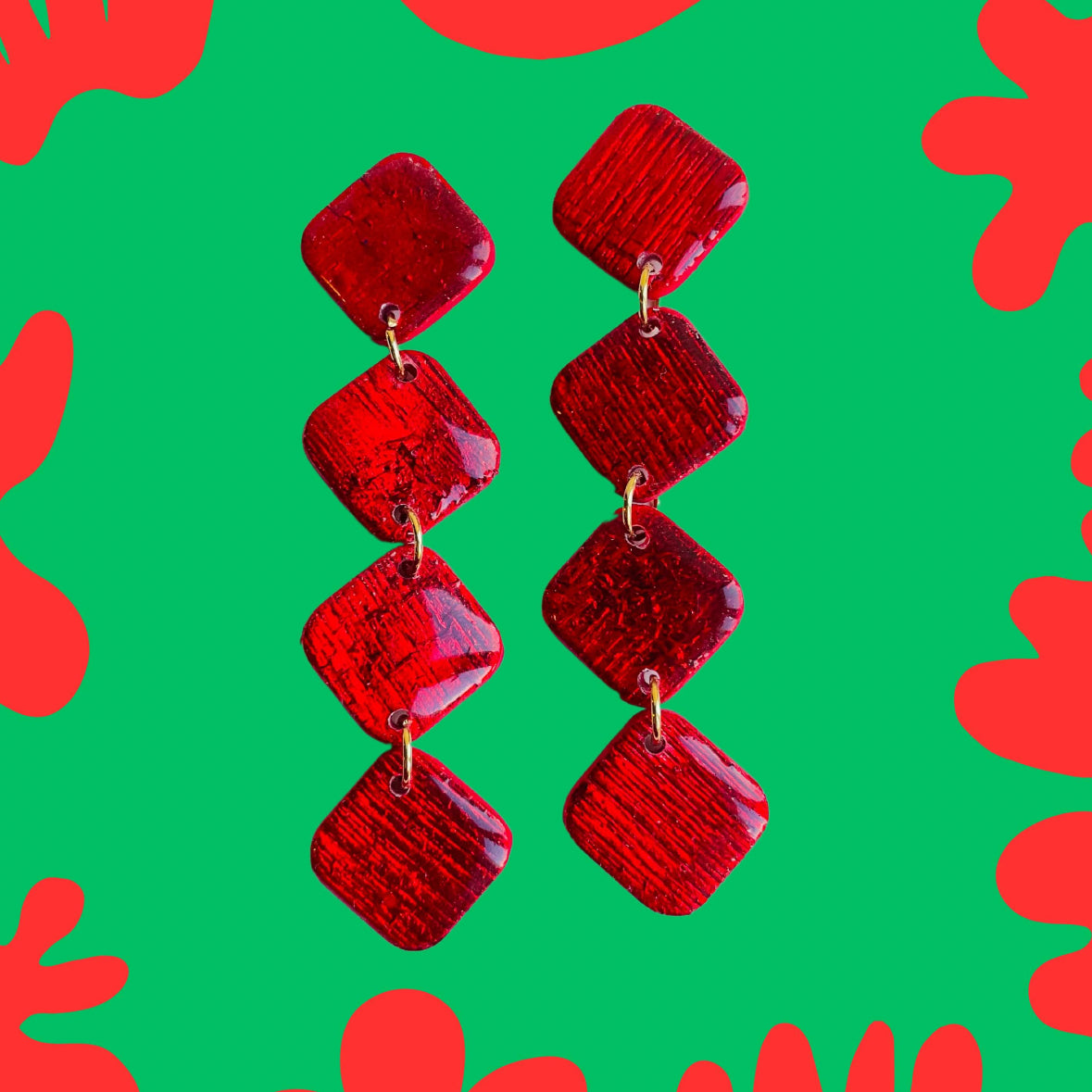 Red geometric earrings for a colorful style boost. Perfect accessory for a chic party or everyday outfit. Make a statement or choose a great handmade gift.
Red statement earrings, Long dangle earrings, mysarajewellery earrings for her. Birthday present for friend or red accessories lover